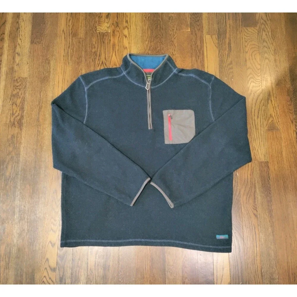 G.H. Bass & Co Explorer Mens 1/4 Zip Fleece Size 2XL Navy Blue Zipper Pocket EUC